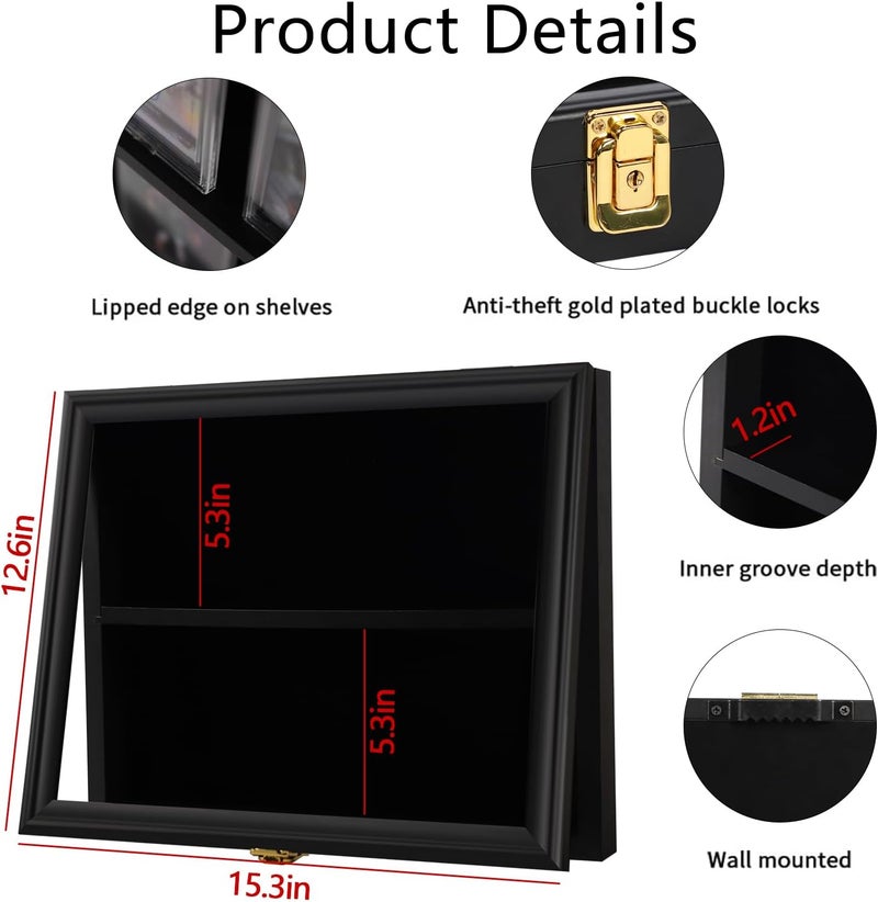 Grintus 8 Baseball Card Display Case - Lockable Sports Graded Card Display Case Wall Mount with UV Protection Acrylic Door for Baseball Basketball Football Hockey Trading Card Collection Small - Image 2